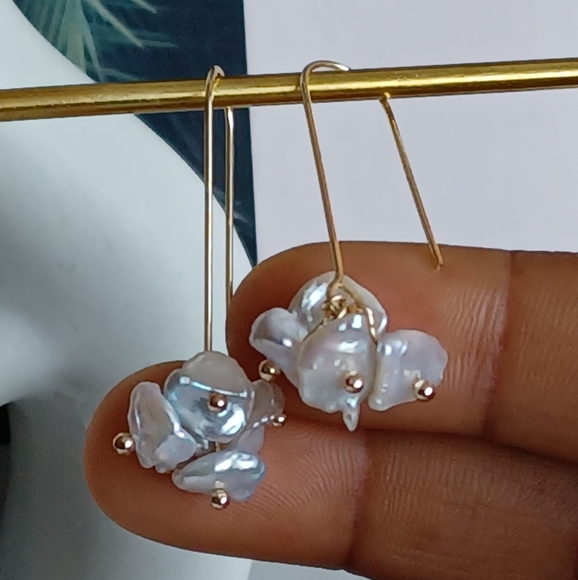 Baroque Pearl Cluster Earrings - Picture 12 of 12